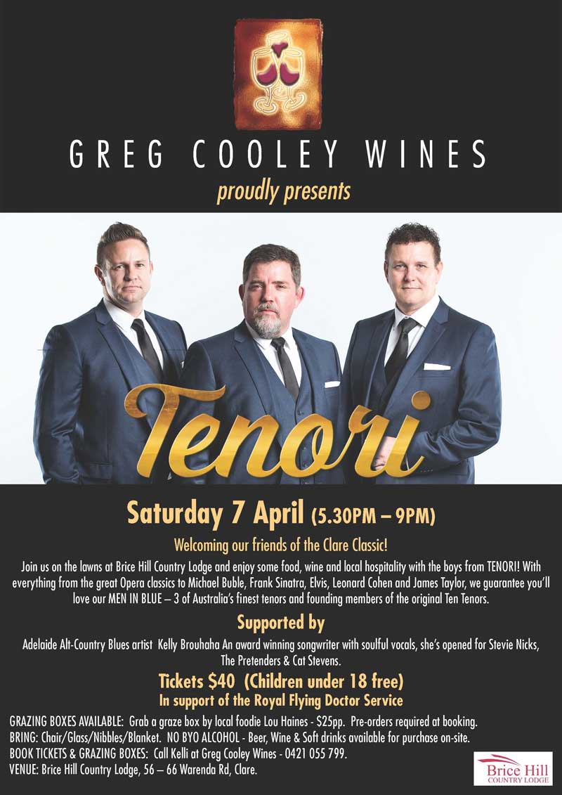 Greg Cooley Wines presents Tenori at Brice Hill Clare Valley